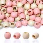 100Pcs 12mm Barrel Wood Beads, Large Hole Wood Beads for Hair Braid Decor/Macrame Project/DIY Jewelry Making (Pink and Beige)