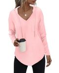 RIROW Comfy Hoodies for Women Pullover Long Sleeve Womens Tops V Neck Sweatshirt 2024 New Light Pink M