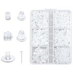 690pcs Earrings Backs for Studs, 5 Styles Silicone Earring Backs with Flat Earring Pins Clear Ear Studs Backing Rubber Soft Earring Backs Replacements for Hook Earring Studs Hoops