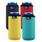 WK IEASON 12oz Slim Can Sleeves Insulators Neoprene Slim Can Covers 12OZ Beer Bottle Sleeves Coolers Holder Non-Slip Neoprene Can Coolier (12OZ Slim, Black/Red/Yellow/Blue)