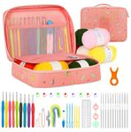KRENZ 59 Pcs All in One Crochet Kit for Beginners Crochet Starter Set with Colorful Yarn, Crochet Hooks, Stitch Markers & Organizer Bag Ideal for Kids & Adult