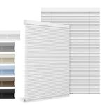 BERISSA Cordless Mini Blinds 1" Aluminum Vinyl Horizontal Blinds for Windows Custom Size Light Filtering & Blackout Horizontal Venetian Blinds & Shades for Home Office(Customized) White