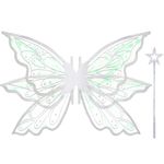 Goenb Fairy Wings,Fairy Wings for Adults Women Girls Sparkling Fairy Wings with Wand for Halloween Party Cosplay Costume (Butterfly Wings-Silver)