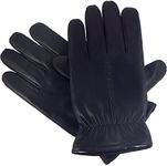 Isotoner Men's Leather Single Draw And Vent Gloves, Black, XL