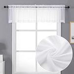 Chyhomenyc White Sheer Valances for Windows 2 Pack, Small Window Kitchen Curtains for Living Room Bathroom Cafe Laundry Basement, Modern Top Dual Rod Pocket Voile Curtain, 42W x 14L inches, White