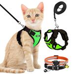 Buraq Pets Escape Proof No Pull Cat Harness with Leash for Outdoor, Walking, Air Mesh Fabric, Easy Control, Adjustable & Durable Cat Leash (XS, Green)