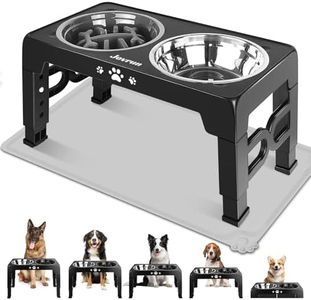Elevated Dog Bowls for Medium Large Size Dogs with Mat, Non-Slip Dog Feeder with 1*Stainless Steel Dishes & 1*Slow Feeder Bowl, 5 Heights Adjustable Raised Bowls for 3.15″-8.66″-9.84″-11.02″-12.2″