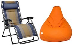 AmazonBasics Padded Zero Gravity Chair- Blue and Amazon Brand - Solimo XXXL Bean Bag Cover (Orange)