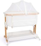 bicystar Baby Bassinet Bedside Sleeper 2 in 1 with Wheels, Arms Reach Co Sleeper Breathable All Mesh with Mattress, Incline Option, 5 Adjustable Heights for Newborn to 6 Months Infant