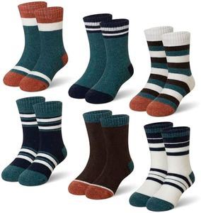 Kids Merino Wool Socks Boys Girls Thermal Winter Hiking Warm Thick Boot Cozy Toddler Crew Socks 6 Pairs (8-12 Years, Green Stripes)