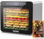 YASHE Food Dehydrator Machine, 9-Tray Dehydrator for Food and Jerky, Herbs, Veggies, Fruits, Up to 75℃ Temperature & 48H Timer, 9 Stainless Steel Trays, 9 Mesh Sieves, 1 Fruit Roll Tray, 800W