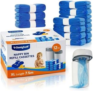 Nappy Bin Refills, 7.5m Extra-Long Diaper Pail Bags Compatible with Tommee Tippee Twist & Click and Sangenic TEC Bins, Multi-Layer Odour-Blocking Refill Liners for Nappy Disposal (12Packs)
