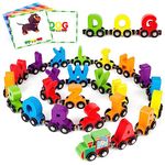 Vanmor 27 PCS Magnetic Wooden Alphabet Train Sets | ABC Letter Learning Toy Trains with 42 PCS Flash Cards, 1 Engine, 1 Storage Bag| Toddlers Kids Boys Girls Educational Toys Aged 3-7 New Year's Gifts