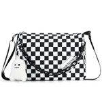 DOB SECHS Checkered Nylon Crossbody Purse for Women Large Capacity Halloween Shoulder Hobo Bag Messenger Wallet Cross Body Travel Vacation Bag with 1 Cute Pendant and 2 Pins