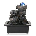 Dyna-Living Tabletop Water Fountain,Environmental Resin Meditation Fountain,Desktop Fountain,Indoor Waterfall Feature with Crystal Ball and Light for Home Office Decor Relaxation 10''X9''X7'' Grey