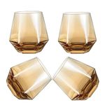 YUHANOER Wine Glasses Set Of 4,Stemless Diamond Shape 10 Oz Amber Christmas Glassware For Red Wine, Cocktail, Whiskey, Bourbon, for Wine Lovers (Amber)