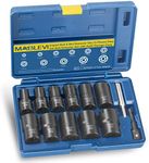 MABLEVI 13 PCS Bolt Nut Extractor Set, 1/2" Drive Impact Lug Nut Remover Socket Tool with Center Punch Bar for Damaged, Frozen, Studs, Rusted, Rounded-Off Bolts, Nuts & Screws