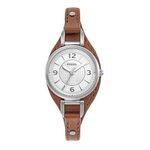 Fossil Women's Carlie Mini Quartz Stainless Steel and Eco Leather Three-Hand Watch, Color: Silver, Brown (Model: ES5214), Silver/Brown Cuff, One Size, Carlie Mini