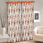 STAR DECOR Heavy Long Crush Floral Printed Polyster Curtain - 10 feet Long Door, Orange [3 Piece]