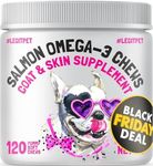 Omega 3 Alaskan Salmon Oil Treats for Dogs 120 Fish Oil Chew Supplement Skin and Coat Allergy and Itch Relief Hip & Joint Health Brain Shedding Hot Spots Treatment Omega 3 6 9 EPA & DHA Fatty Acids