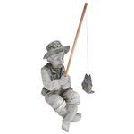 Design Toscano NG32122 Frederic the Little Fisherman of Avignon Boy Fishing Garden Statue, 38 cm, Polyresin, Two Tone Stone