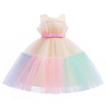 Miipat Baby Girl Princess Dress Flower Wedding Party Toddler Pageant Dress Sleeveless Bowknot Formal Dress(Rainbow,5-6Years)