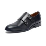 LOUIS STITCH Formal Shoes for Men | Italian Leather Double Monk Strap Handcrafted Shoes | Stylish Lace-Up Business, Formal, Shoes | Dual Tone Black| UK Size 6 (EUDM)