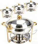 Beviliu Chafing Dish Buffet Set, 4 Pack 6.8 Litre Round Chafing Dishes & Food Warmers, Gold Chafing Dishe for Buffet, Stainless Steel Chafer for Catering Lid & Lid Holder, Food Warmers for Any Partie