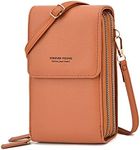 Women Crossbody Wallet Purse with Phone Holder Lightweight Touch Screen Bag Purse PU Leather RFID Blocking Purse, Brown, Small