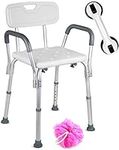 Dr. Maya Adjustable Shower Chair with Back and Arms - Free Suction Assist Grab Bar - Anti-Slip Bench - Bathtub Seat for Bathroom Safety & Comfort