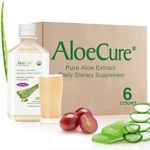 AloeCure USDA Organic Aloe Vera Juice Grape Flavor, Made Within 12 Hours of Harvest - Pure Aloe Juice Natural Digestive & Immune Support Supplement, Naturally Balance Stomach Acidity, 16.7oz x 6 Btls