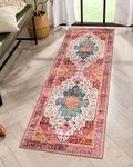 Moynesa 2x6 Boho Kitchen Runner Rugs Non Skid Washable, Ultra-Thin Soft Hallway Rug Runner, Vintage Long Bathroom Mat Runner, Carpet Runner for Laundry Room Powder Dressing Room Cabinet Bedside, Pink