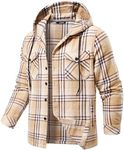 JMIERR Mens Flannel Hoodie Jacket Long Sleeve Cotton Plaid Casual Button Down Shirts 2024 Lightweight Hooded Shirts with Pockets,US 53(3XL),Beige