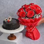 FlowerAura Fresh Live 10 Red Roses Flower Bouquet With Yummy Fresh 500g Chocolate Cake | Gift For Birthday | Gift For Anniversary | Gift For Valentine's Day | Gift For Mother's Day (Same Day Delivery)