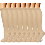 Compression Socks (7 Pairs), 15-20 mmHg is Best Graduated Athletic & Medical for Men & Women, Running, Travel, Nurses, Pregnant - Boost Performance, Blood Circulation & Recovery (Small/Medium, Nude)