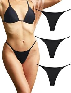 KUKU PANDA Cotton Thongs for Women Sexy Seamless Woman G String Panties 3 Pack Set (Black, Large)