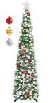 SINTENILL 5 FT Pop Up Christmas Tree with Timer Lights and Decorations, Green Tinsel Christmas Tree with 24 Ball Ornaments, Collapsible Artificial Pencil Christmas Tree for Home, Apartment, Party