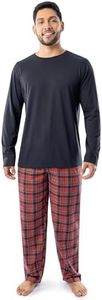 Fruit of the Loom Men's Jersey Knit Top and Flannel Pant Pajama Sleep Set, Navy/Red Plaid, X-Large