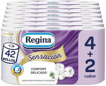 Regina Sensación - 42 Rollos de Papel Higiénico, 175 Hojas de Triple Capa, Extracto Natural de Algodón Y Delicadamente Perfumado, Envase de Plástico Reciclado al 60%, Papel 100% Certificado FSC