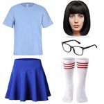 Crowye 6 Pcs Halloween Nerd Costume for Women Glasses Wigs Shirts Skirts Socks(S Size)