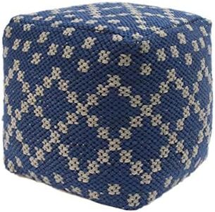 Christopher Knight Home Ophelia Outdoor Cube Pouf, Boho, Blue and White Yarn