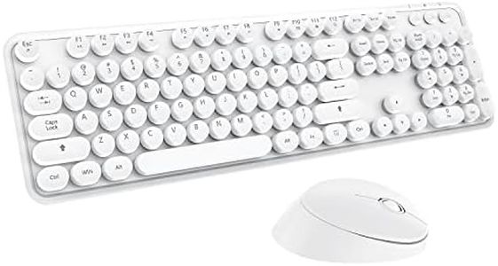 Wireless Keyboard Mouse Combo, 104 Keys Cute Colorful Keyboard with Number Pad & Mouse for Windows, Computer, PC, Notebook, Laptop (White)