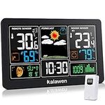 Kalawen Weather Station with Outdoor Indoor Sensor, MSF Wireless Digital Alarm Clock, Barometer, Temperature, Humidity Monitor, Weather Forecast for Home Garden