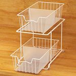 SimpleHouseware 2 Tier Pull Out Cabinet Wire Basket Drawer Organizer for Under Sink, Kitchen, and Bathroom, White