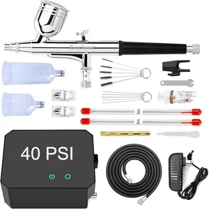 Gocheer Airbrush Kit with Air Compressor, 40 PSI High Pressure Air Brush Non-Clogging with 0.2/0.3/0.5mm Nozzle/Cleaning Sets, Ideal for Painting, Modeling, Cake Decor, Pastry, Makeup, Nail Art etc.