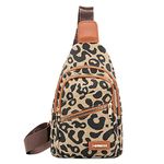 Long Keeper Crossbody Sling Bag for Women Leopard Print Travel Chest Bag Waterproof Shoulder Sling Backpack Small Daypack for Hiking Cycling Sports