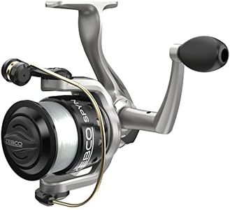 Zebco Spyn Spinning Fishing Reel, Size 30 Reel, Aluminum Spool, Super Tough Titanium-Nitride Plated Bail Wire, 5.3:1 Gear Ratio, Pre-Spooled with 10-Pound Zebco Line, Silver/Black