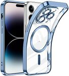 TUUTPU Cover Magnetica per iPhone 14 Pro 6,1'', Custodia Comaptibile con Magsafe Trasparente Antiurto Protezione [Copertura della fotocamera] [Non ingiallente] Sottile Silicone Clear Case - Blu