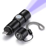 UV 365nm Flashlight USB Rechargeable DARKBEAM Ultraviolet led Light Blacklight Wood's lamp Portable 400nm Mini Detector for Dog/Cat Urine Pet Stains, Anti-counterfeiting Identification, Resin Curing