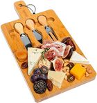 Bamboo Cheese Board and Knife Set 12x8 inch - Wood Cheese Cutting Board, Serving Tray Platter, Charcuterie Board Set, Magnetic Cheese Knives – BlauKe®